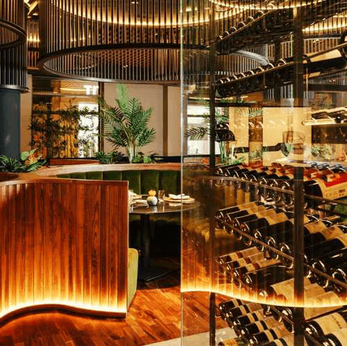 Dining room and wine cellar at Cañabota